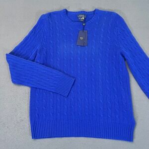 Polo Ralph Lauren Unisex XL Blue Cashmere Cable Knit Crewneck Sweater Extra Yarn